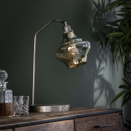 Lampe à poser vintage en métal argenté et verre ambré Alexis