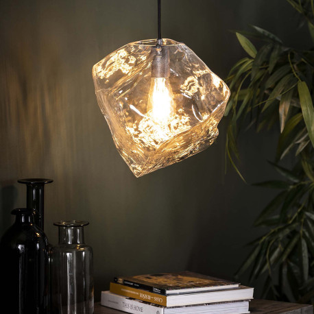 Suspension contemporaine en verre soufflé transparent 1 lampe Jack