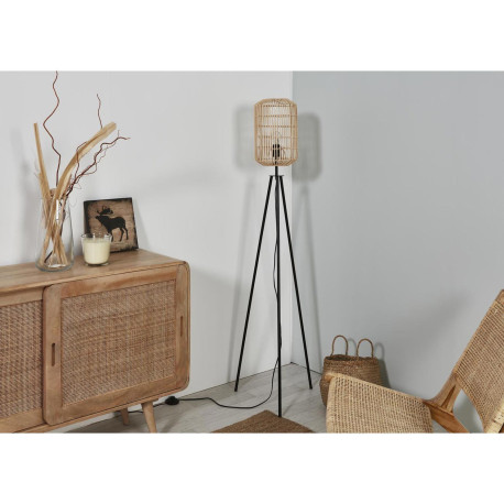 Lampadaire design en rotin naturel pour salon 155 cm Saphir