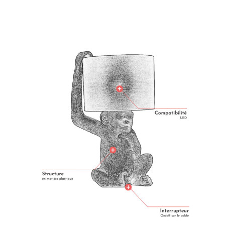 Lampe De Chevet Singe Doré 54cm - Déco Animale Milieu De Siècle Moderne