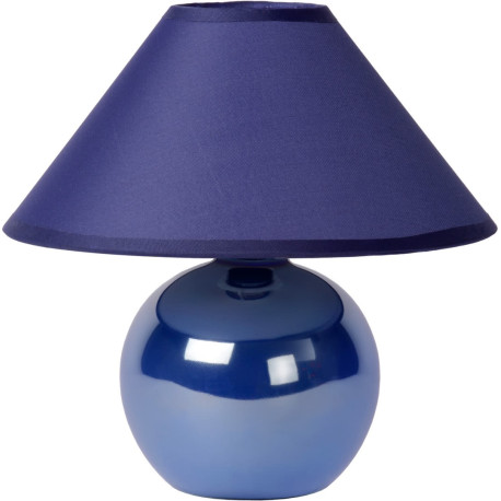 Lampe de table classique boule en céramique et tissu bleu Lara