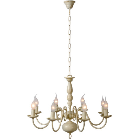 Lustre classique en métal blanc antique 8 x E14 Reine