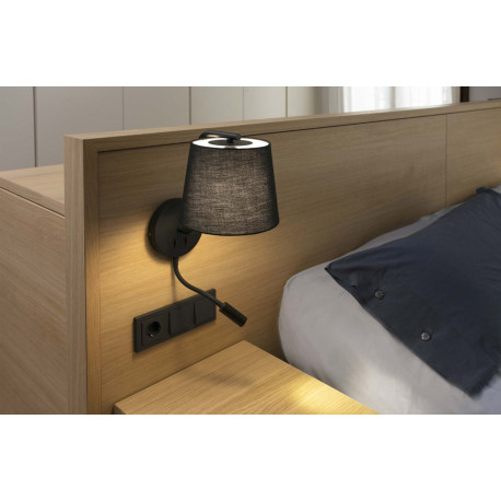 Applique moderne en métal et tissu noir avec liseuse LED Camille