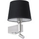 Applique moderne en métal chromé et tissu noir avec liseuse LED Chloé