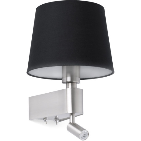 Applique moderne en métal chromé et tissu noir avec liseuse LED Chloé