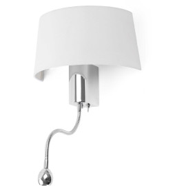 Applique moderne en métal chromé et tissu blanc avec liseuse LED Eva