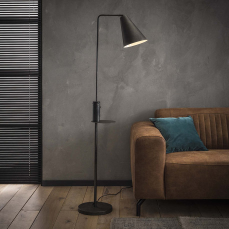 Lampadaire industriel en métal noir avec port USB Antoine