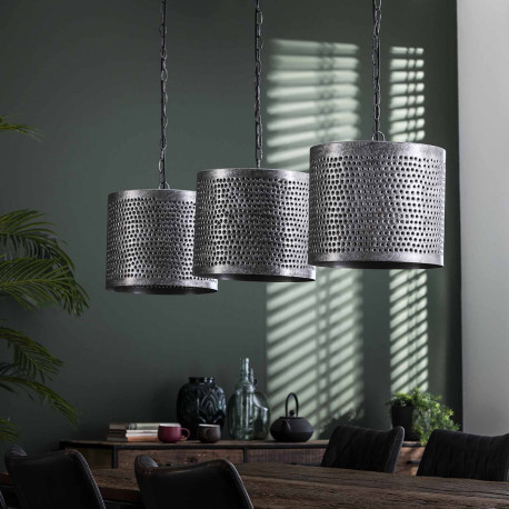 Suspension industrielle en métal argenté 3 x Ø 30 cm Quentin